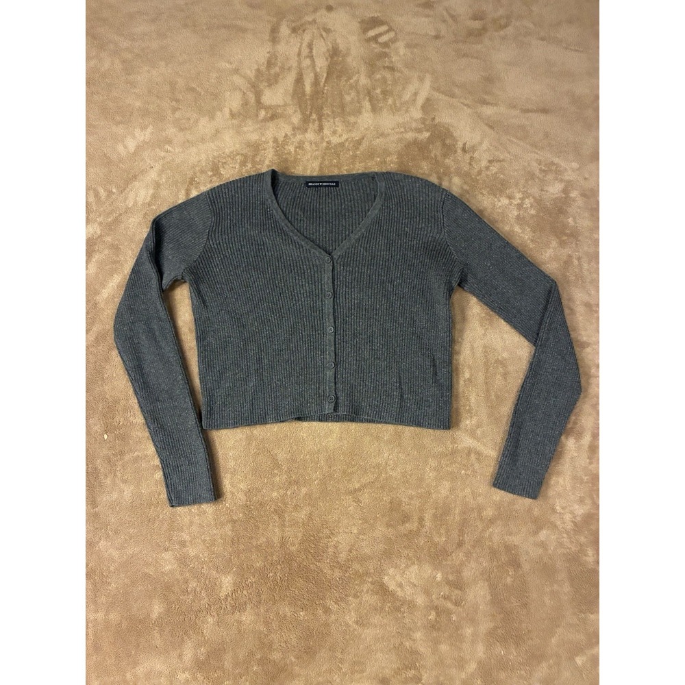 Brandy Melville Womens Shannon Cardigan Dark Gray V-Neck Button-up One-Size Cozy